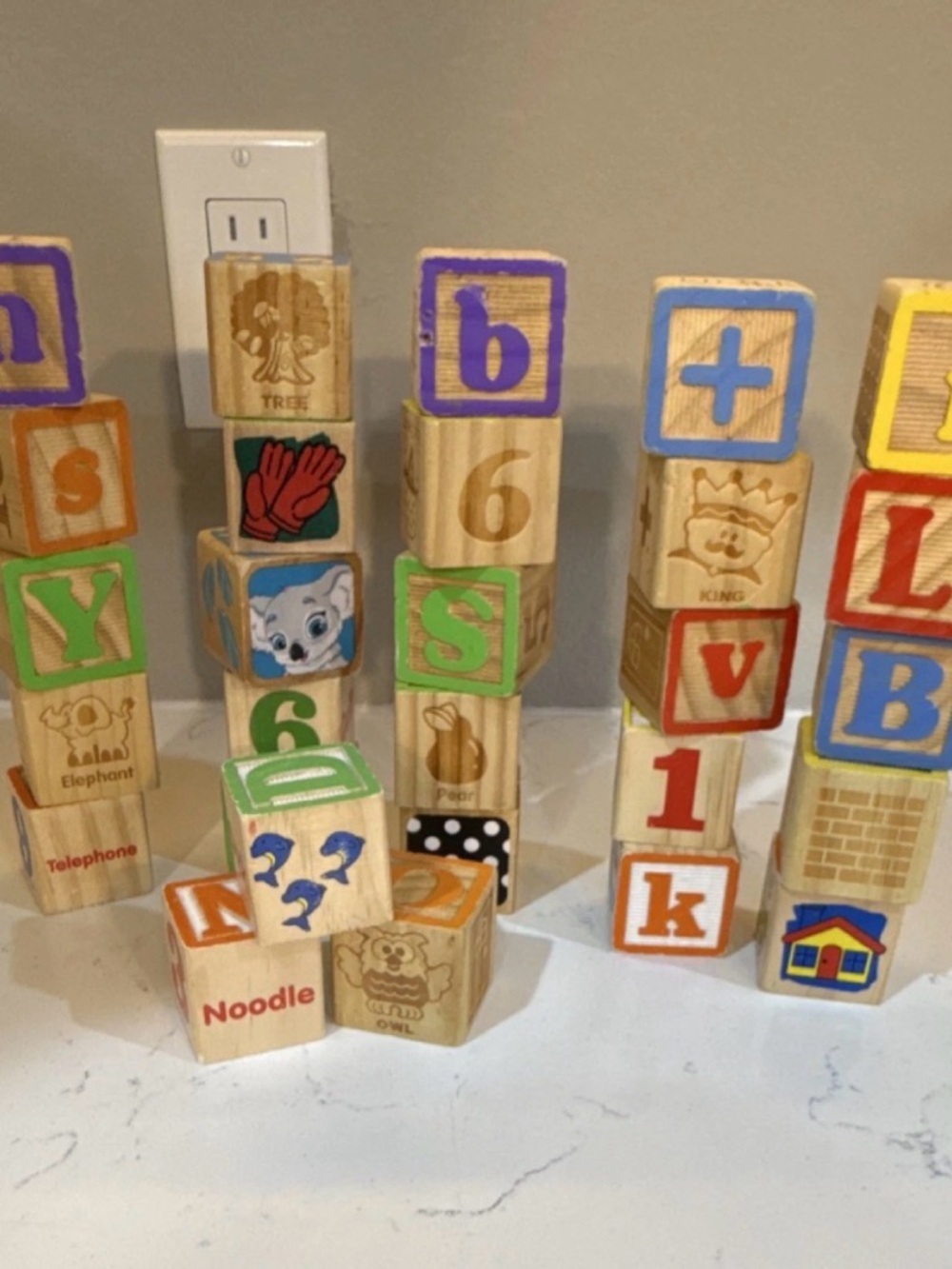 Wooden Alphabet and Number Blocks Set - Multi-Color 28 Blocks